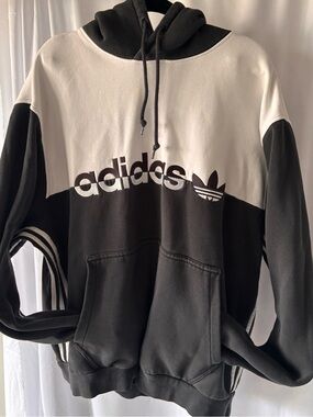 adidas Black and White Colorblock Hoodie Sweater